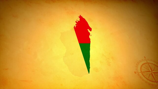 Animated Map of MADAGASCAR with Flag in Body Isolated on Vintage Background
