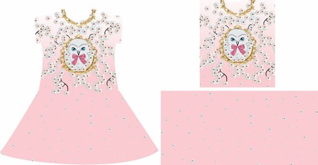 Cute and Delicate Baby Owl Illustration for Kids Dress