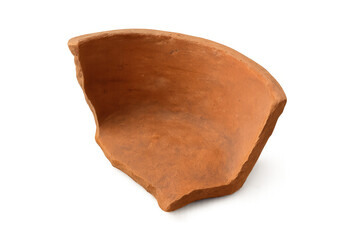 Terracotta pottery shard representing ancient history and archeology, piece of broken earthenware with transparent background