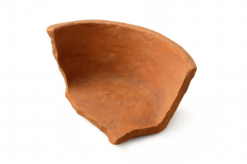 Terracotta pottery shard representing ancient history and archeology, piece of broken earthenware with transparent background