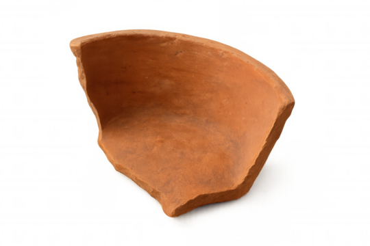Terracotta pottery shard representing ancient history and archeology, piece of broken earthenware with transparent background