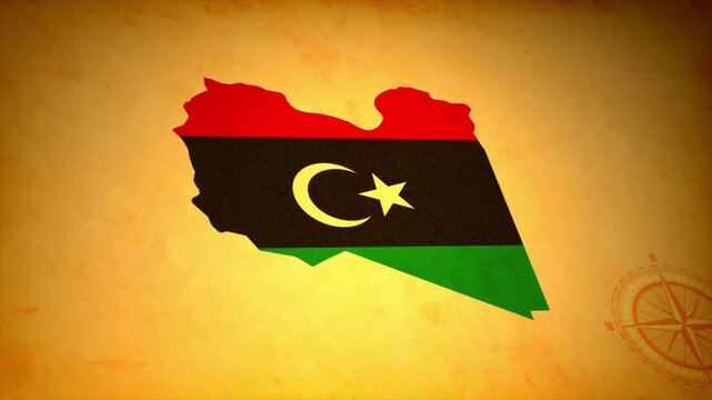 Animated Map of LIBYA with Flag in Body Isolated on Vintage Background