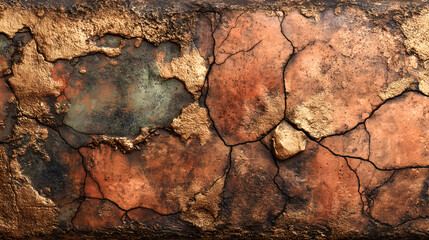 Old grunge copper bronze rusty texture background. Distressed cracked patina.