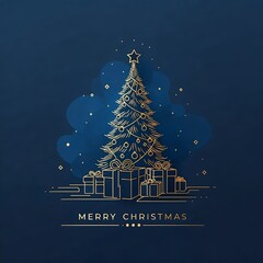 Handgemalte Weihnachtskarte,Grusskarte mit Baum und Frohe Weihnachten auf englisch