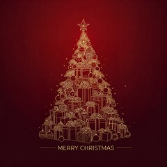 Handgemalte Weihnachtskarte,Grusskarte mit Baum und Frohe Weihnachten auf englisch