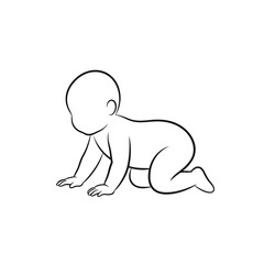 Obraz premium Baby Crawling in Diaper Outline Side View Line Art Illustration