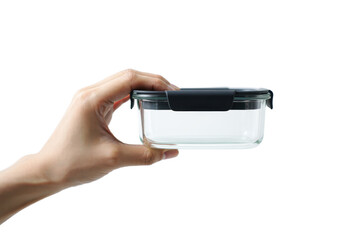 Hand Holding Glass Lunch Box — on transparent png Background