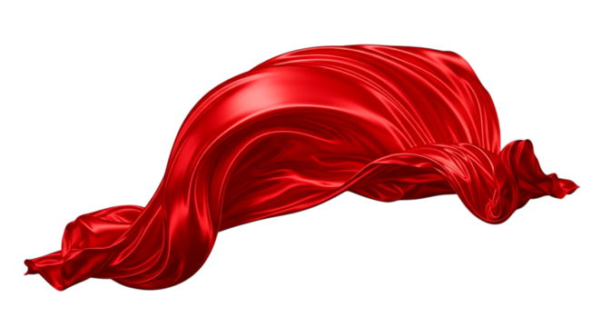 Flowing Red Silk Fabric Waves with Subtle Folds and Highlights, isolated on a white or transparent background, cutout, PNG