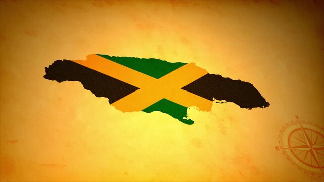 Animated Map of JAMAICA with Flag in Body Isolated on Vintage Background