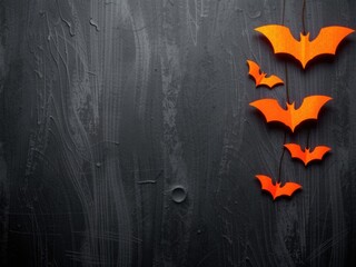 Orange bat silhouettes on black wood background