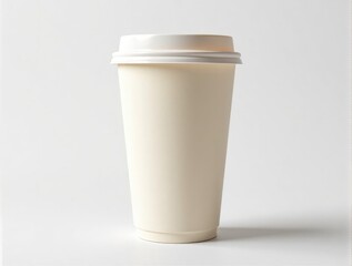 Disposable coffee cup with lid on white background