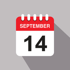 14 september calendar date icon. vector illustration with shadow design