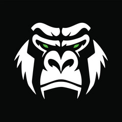 A stylized gorilla head with intense green eyes, set against a black background. © Kyle