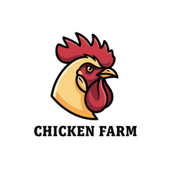 A detailed illustration of a rooster's head, representing a chicken farm with text below.