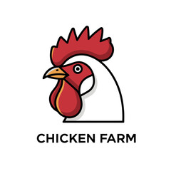 Chicken farm logo featuring a rooster head with a red comb.