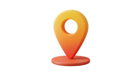 3 D Rendered Orange and Yellow Gradient Location Pin Icon with Circular Base, isolated on a white or transparent background, cutout, PNG
