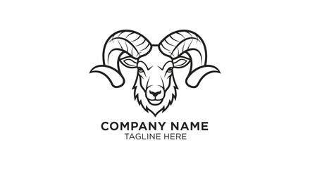 A minimalist black and white logo featuring a ram's head with prominent curved horns.