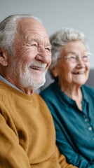 Joyful companionship of elderly couple embracing happiness in their golden years