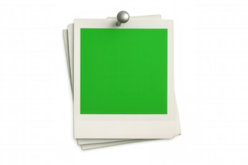 Instant film frames with green screen areas pinned, recalling memories and offering custom content space
