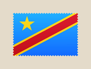 republic congo flag postage stamp vector illustration. Modern vibrant flag emblem design in authentic national colors. Isolated vector design