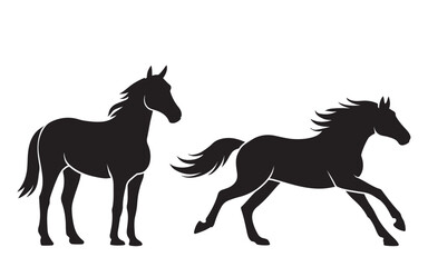 Horse Silhouette Vector , Running and Standing Horse Design , Elegant Black Animal Clipart for Farm Art, Logo, and Cricut Projects