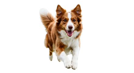 Border Collie dog running isolated on white background, active pet in motion, perfect for pet care and training content