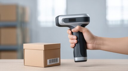 foodtech startup strategy Hand holding a barcode scanner over a cardboard box in a warehouse setting.