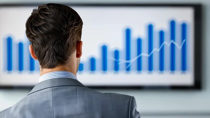 Focus on the Forecast: A professional in a sharp suit is engrossed, studying an impressive chart displaying data analysis. The image evokes strategic decision-making and business acumen.