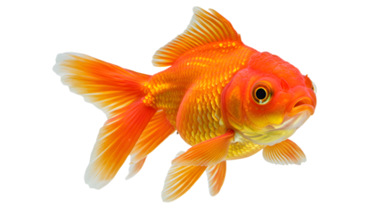 Close-up of a vibrant orange goldfish with flowing fins isolated on black background, perfect for aquatic themes and pet-related content