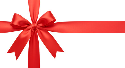 Red satin gift bow ribbon isolated on transparent background, perfect for gift wrapping and holiday decorations