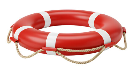Red lifebuoy with rope safety flotation device for water rescue and emergency preparedness