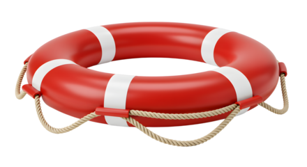 Red lifebuoy with rope safety flotation device for water rescue and emergency preparedness