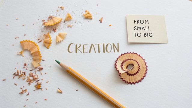 Artistic Writing Process with Pencil Shavings and Creative Note