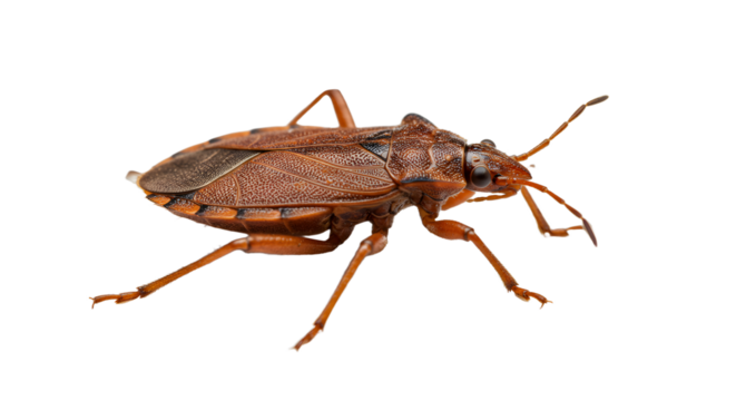 Brown insect isolated on white background, close-up of a true bug perfect for entomology and nature study