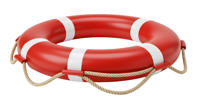 Red lifebuoy with rope safety flotation device for water rescue and emergency preparedness - Powered by Adobe