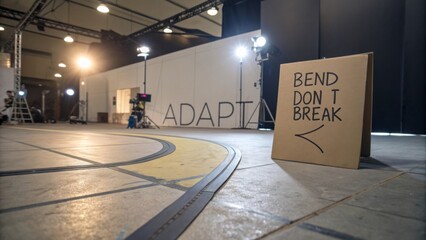 Creative workspace with inspiring message and studio lighting setup