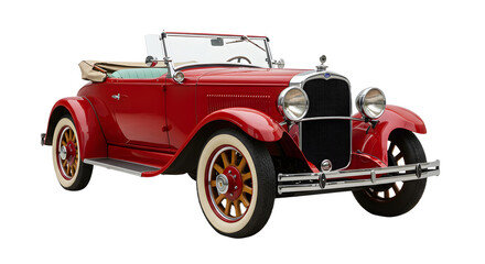 Vintage red classic convertible car from the early 20th century with beige interior, ideal for retro automotive enthusiasts and vintage car collections