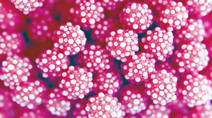 Microscopic close-up of pink cells with clustered structure resembling a coral. The detailed view symbolizes cellular growth, biology research, and medical development.