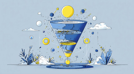 An illustration of a traditional, leaky sales funnel, representing an outdated marketing model.