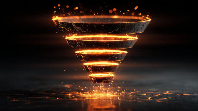 A traditional sales funnel cracking and transforming, symbolizing the shift to a modern flywheel model.