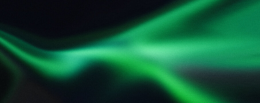 Abstract green aurora borealis effect with grainy texture on a dark background