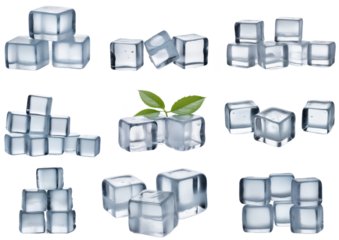 Ice cubes with mint leaf collection