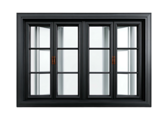 Four-pane window, black frame, two panels slightly open