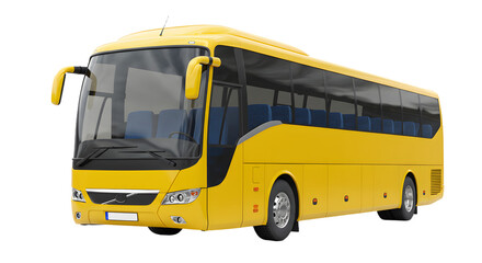 Yellow modern coach bus isolated on white background, perfect for travel, transportation, or tourism concepts