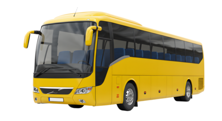 Yellow modern coach bus isolated on white background, perfect for travel, transportation, or tourism concepts