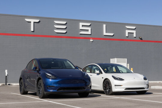 Tesla EV electric vehicle Service Center. Tesla models include the Cybertruck, Model 3, Model Y, Model X and Model S