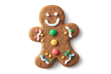 Gingerbread man cookie with colorful icing a festive holiday treat isolated on white background