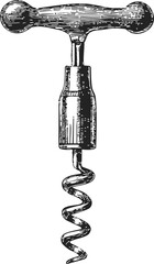 Corkscrew sketch hand drawn vintage style wine bottle opener tool — stock vector