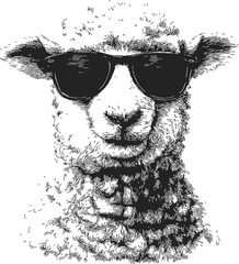 Fototapeta premium Sheep wearing sunglasses hand drawn sketch line art portrait — stock vector