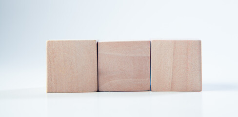 Wooden cube block isolated on white background, Business and education concept.